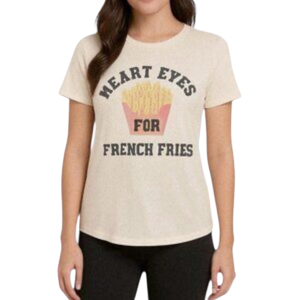 Aerie Offline Cream Heart Eyes For French Fries Graphic Tee Shirt NWT S